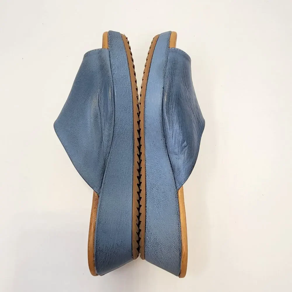 Sesto Meucci Blue Leather Wedge Slide Mule Sandal Women Size 9.5 M Open Toe